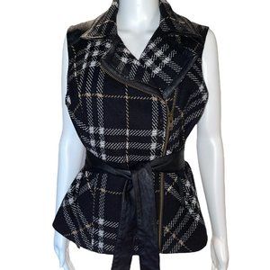 CABI tweed and leather vest, Size Medium